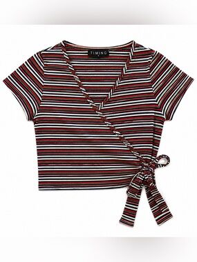 Timing SHORT SLEEVE MULTI COLORED STRIPED CROP TOP